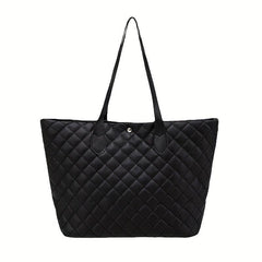 Argyle Quilted Tote Bag Large Capacity Stylish PU Leather Handbag