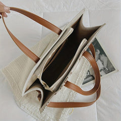 Vintage Pattern Tote Bag Zipper Satchel Canvas Bag For Work