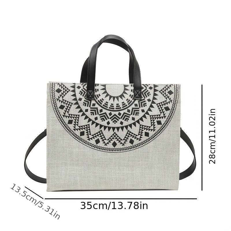 Vintage Pattern Tote Bag Zipper Satchel Canvas Bag For Work