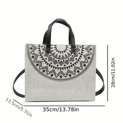 Vintage Pattern Tote Bag Zipper Satchel Canvas Bag For Work