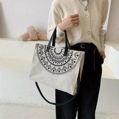 Vintage Pattern Tote Bag Zipper Satchel Canvas Bag For Work