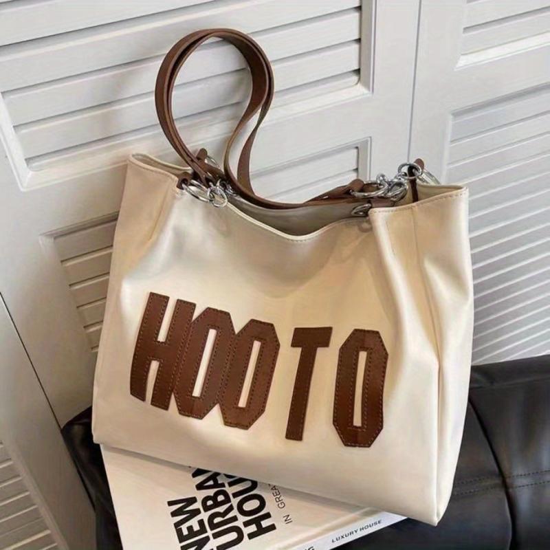Vintage Letter Print Tote Bag Large Capacity Retro Handbag