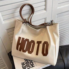 Vintage Letter Print Tote Bag Large Capacity Retro Handbag