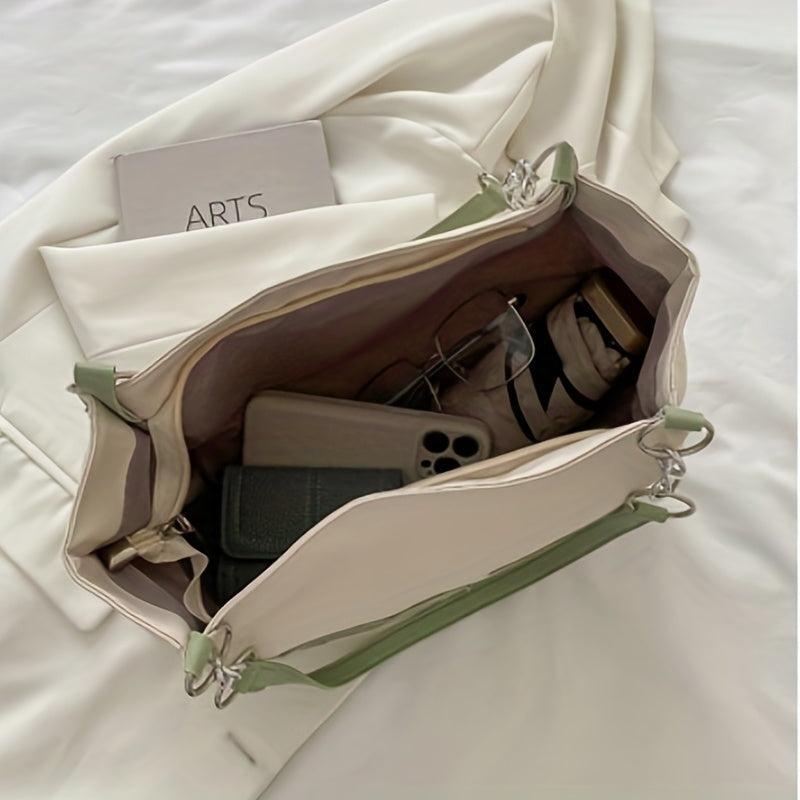 Vintage Letter Print Tote Bag Large Capacity Retro Handbag