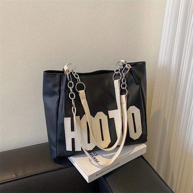Vintage Letter Print Tote Bag Large Capacity Retro Handbag