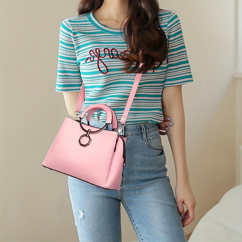 Round Handle Tote Bag PU Crossbody Satchel Purse