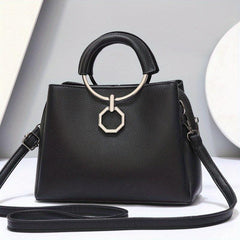 Round Handle Tote Bag PU Crossbody Satchel Purse