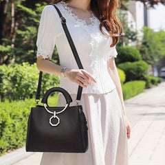 Round Handle Tote Bag PU Crossbody Satchel Purse