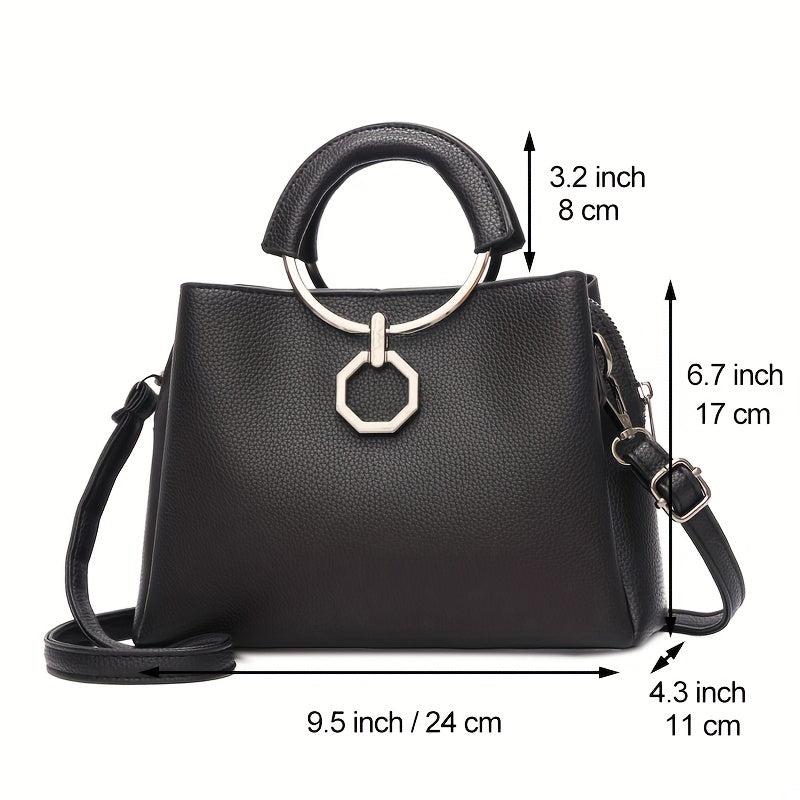 Round Handle Tote Bag PU Crossbody Satchel Purse