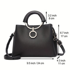 Round Handle Tote Bag PU Crossbody Satchel Purse