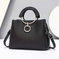 Round Handle Tote Bag PU Crossbody Satchel Purse