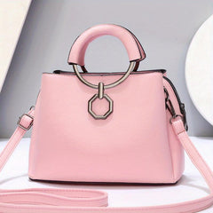 Round Handle Tote Bag PU Crossbody Satchel Purse
