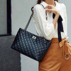 Argyle Quilted Tote Bag Chain Shoulder Large Capacity Handbags