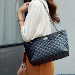 Argyle Quilted Tote Bag Chain Shoulder Large Capacity Handbags