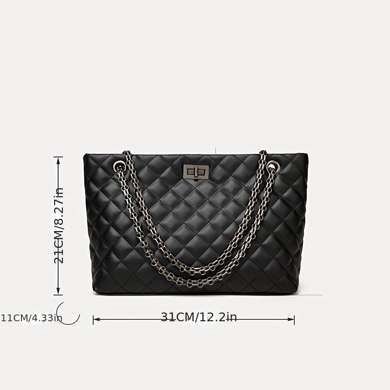 Argyle Quilted Tote Bag Chain Shoulder Large Capacity Handbags