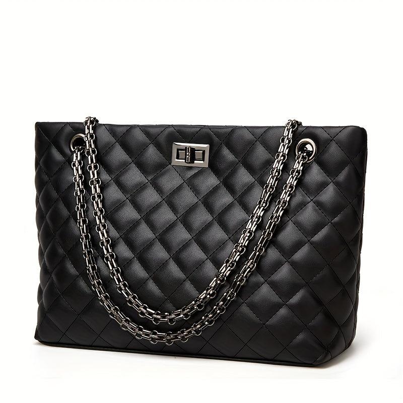 Argyle Quilted Tote Bag Chain Shoulder Large Capacity Handbags