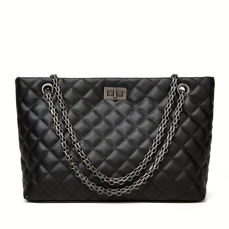 Argyle Quilted Tote Bag Chain Shoulder Large Capacity Handbags