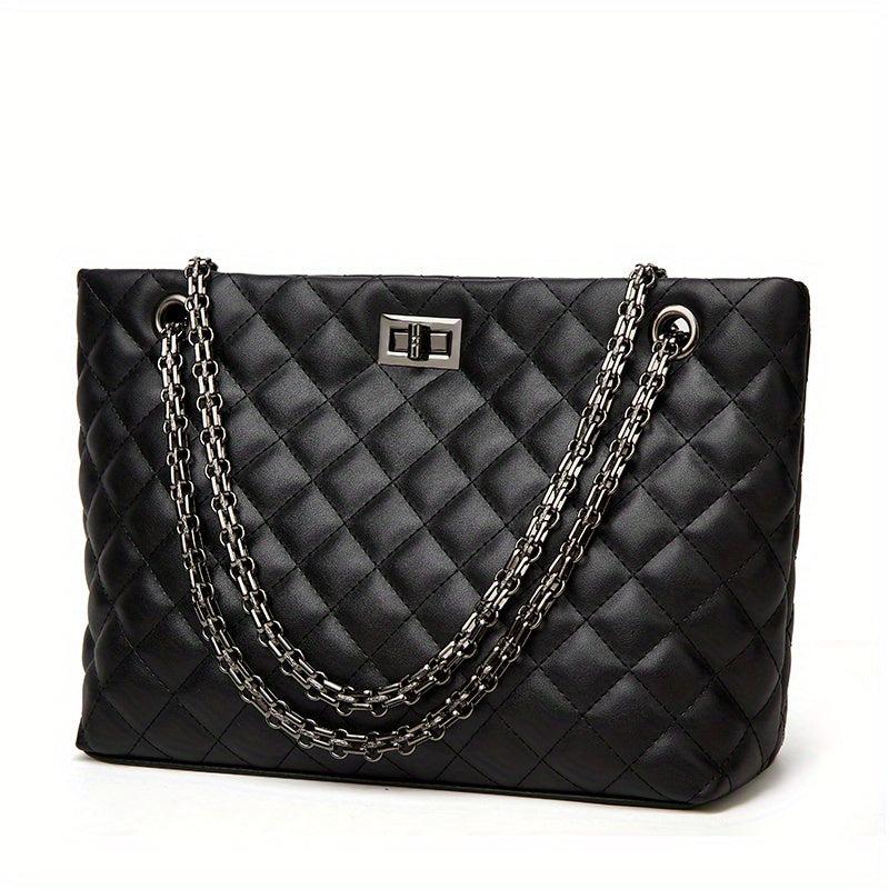 Argyle Quilted Tote Bag Chain Shoulder Large Capacity Handbags