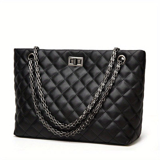 Argyle Quilted Tote Bag Chain Shoulder Large Capacity Handbags