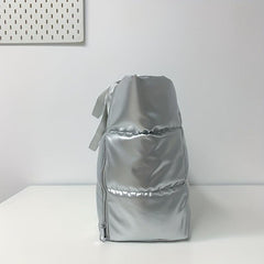 Glitter Soft Puffer Tote Bag with Zipper - Large Capacity Shoulder Bag