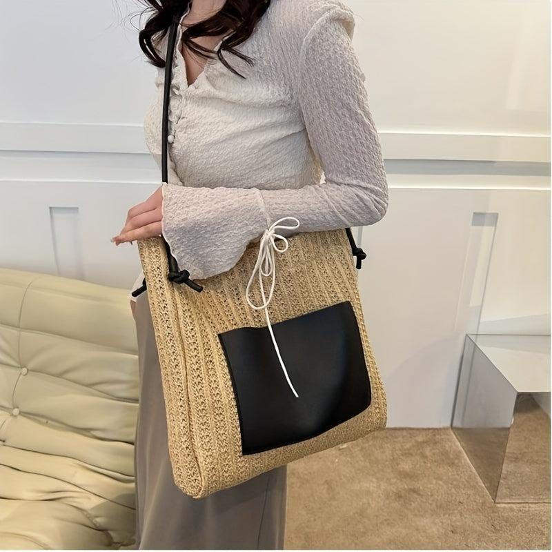 Boho Straw Tote Bag Women Woven Beach Travel Shoulder Bag
