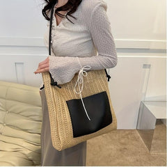 Boho Straw Tote Bag Women Woven Beach Travel Shoulder Bag