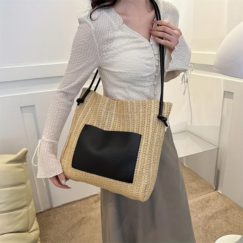 Boho Straw Tote Bag Women Woven Beach Travel Shoulder Bag