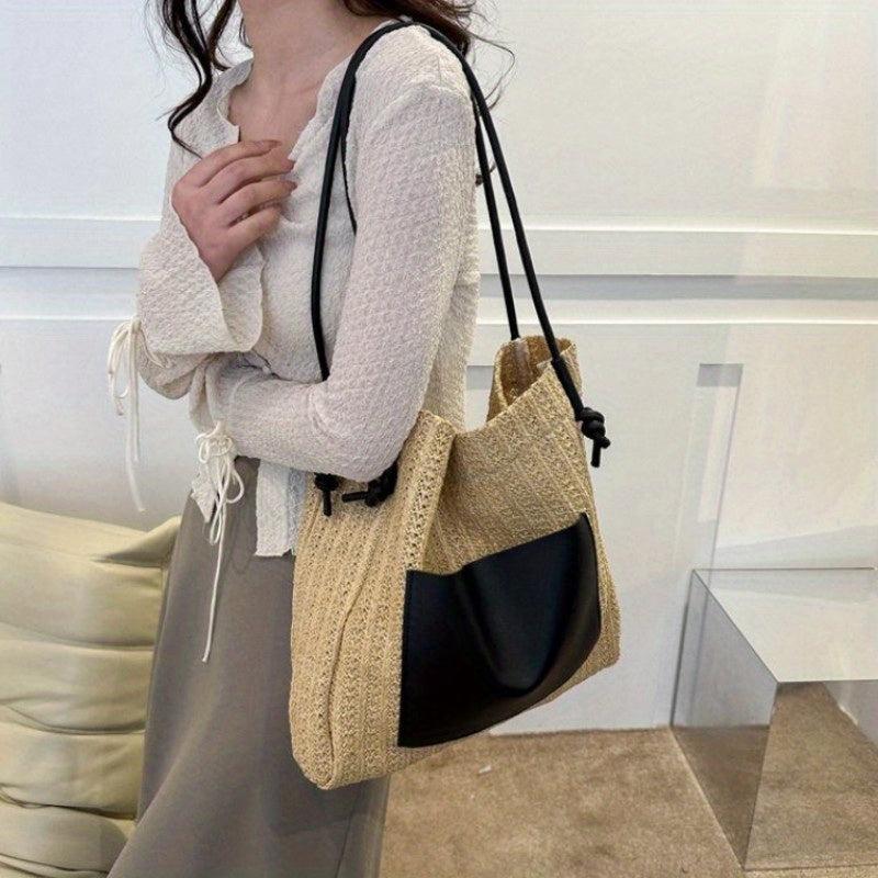 Boho Straw Tote Bag Women Woven Beach Travel Shoulder Bag