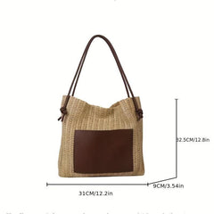 Boho Straw Tote Bag Women Woven Beach Travel Shoulder Bag