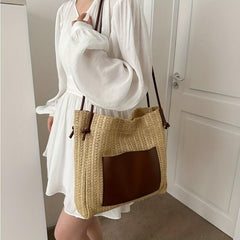 Boho Straw Tote Bag Women Woven Beach Travel Shoulder Bag