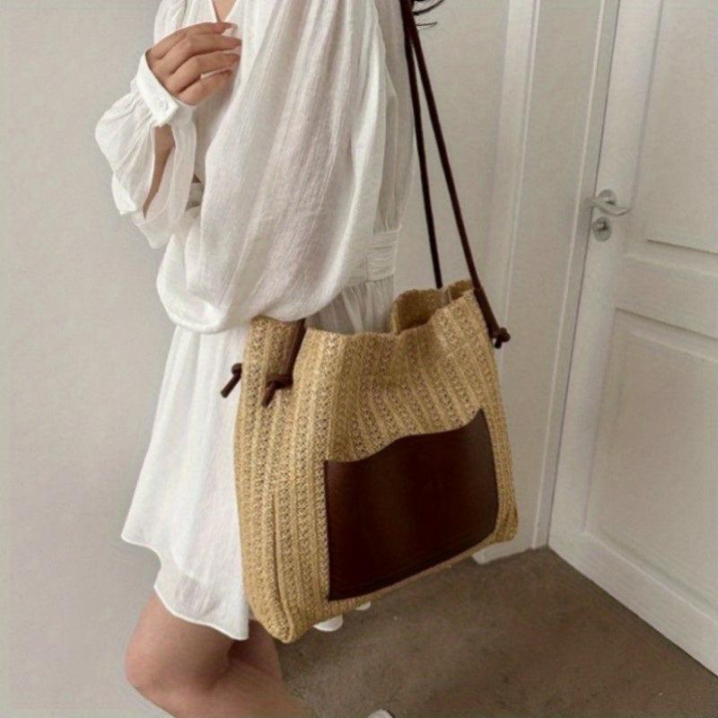Boho Straw Tote Bag Women Woven Beach Travel Shoulder Bag