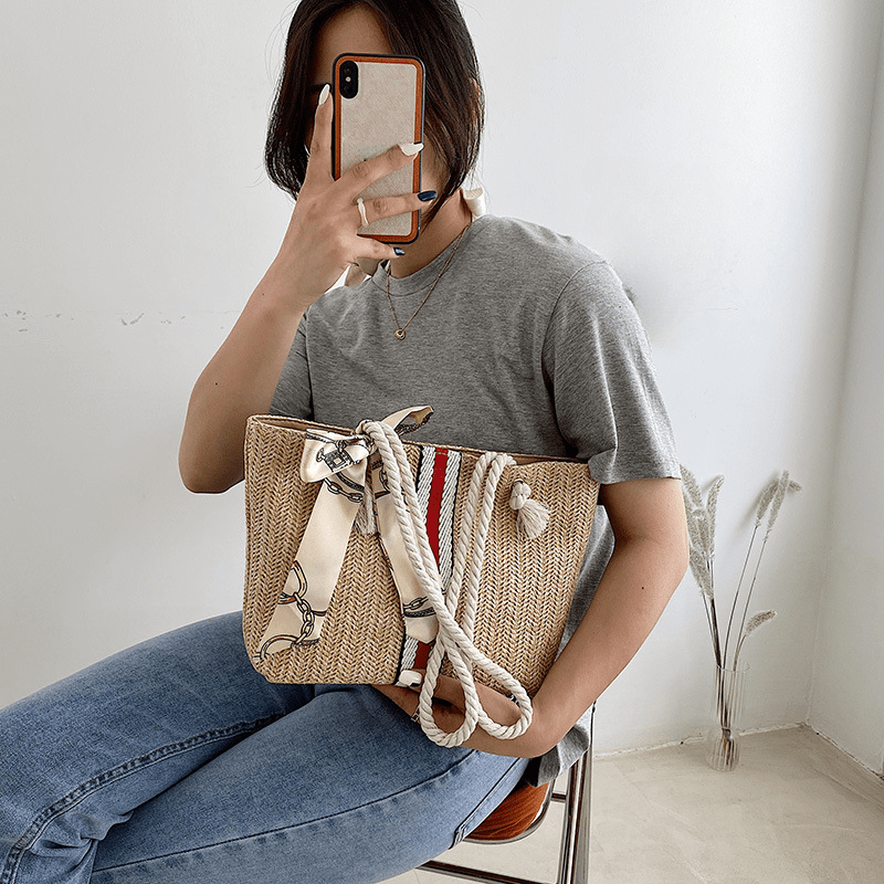 Large Capacity Straw Woven Beach Bag for Travel & Work