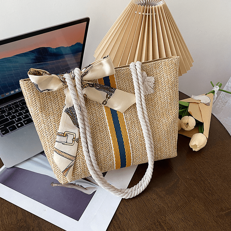 Large Capacity Straw Woven Beach Bag for Travel & Work