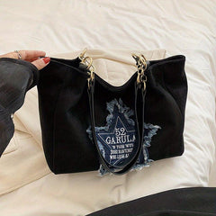 Vintage Star Patch Tote Bag Chain Handbag Y2K Shoulder Bag