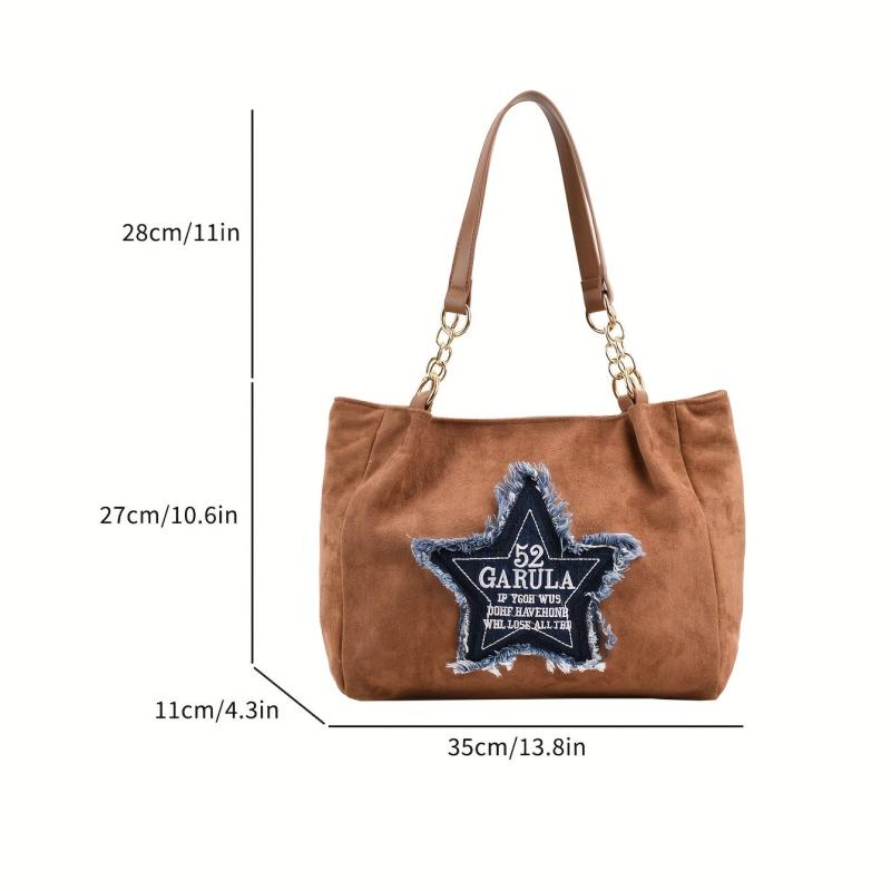 Vintage Star Patch Tote Bag Chain Handbag Y2K Shoulder Bag