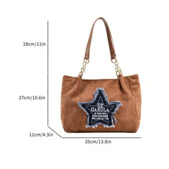 Vintage Star Patch Tote Bag Chain Handbag Y2K Shoulder Bag