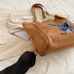 Vintage Star Patch Tote Bag Chain Handbag Y2K Shoulder Bag