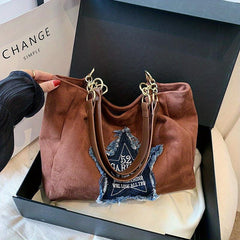 Vintage Star Patch Tote Bag Chain Handbag Y2K Shoulder Bag