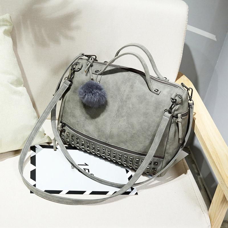 Studded Decor Tote Bag Faux Leather Shoulder Bag Women's Zipper Purse