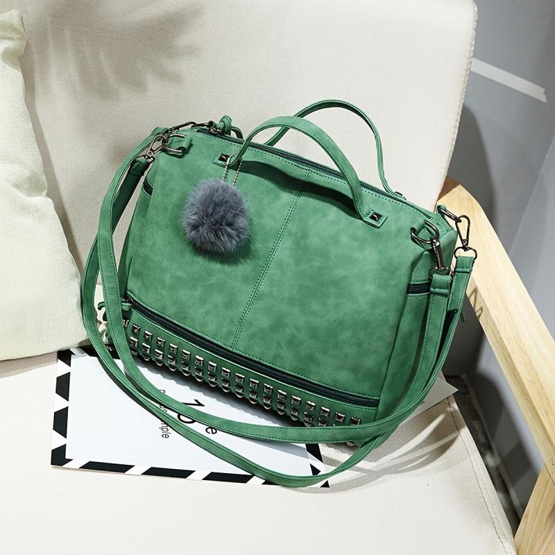 Studded Decor Tote Bag Faux Leather Shoulder Bag Women's Zipper Purse