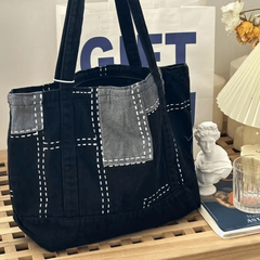 Vintage Denim Canvas Tote Bag Large Capacity Shoulder Bag