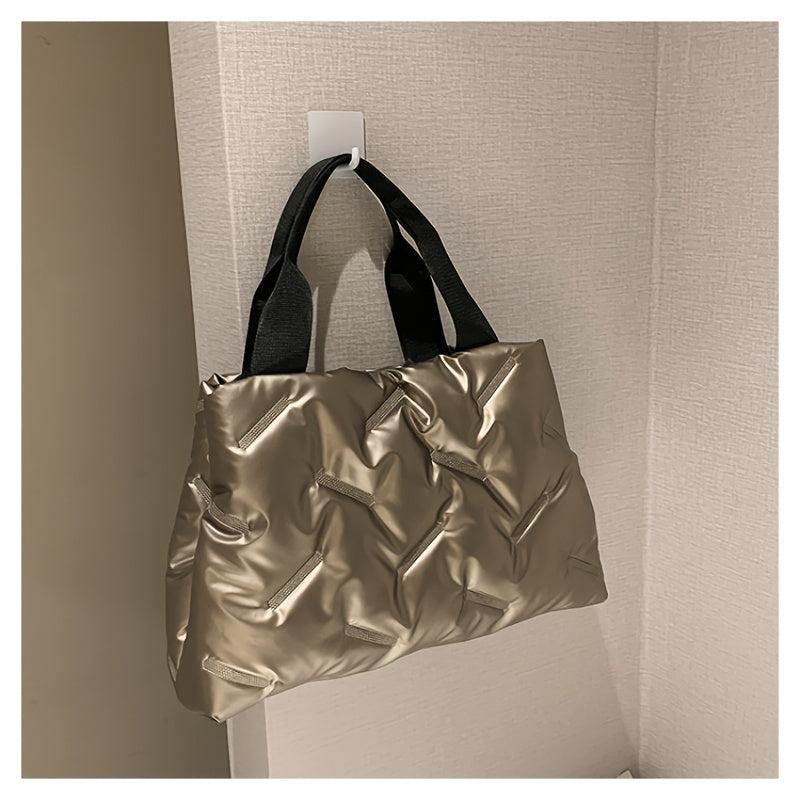 Quilted Detail Tote Bag Double Handle Bag Women's Stylish Handbag