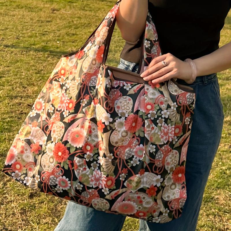 Japanese Style Foldable Lightweight Tote Bag Nylon Large Capacity Shopping Bag