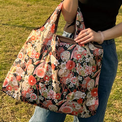 Japanese Style Foldable Lightweight Tote Bag Nylon Large Capacity Shopping Bag