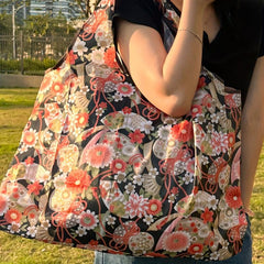 Japanese Style Foldable Lightweight Tote Bag Nylon Large Capacity Shopping Bag