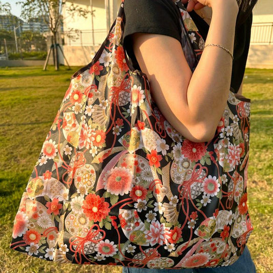 Japanese Style Foldable Lightweight Tote Bag Nylon Large Capacity Shopping Bag