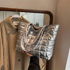 Quilted Puffer Shoulder Bag Large Tote Work Handbag