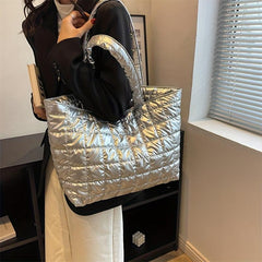 Quilted Puffer Shoulder Bag Large Tote Work Handbag