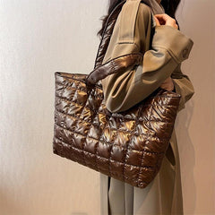 Quilted Puffer Shoulder Bag Large Tote Work Handbag