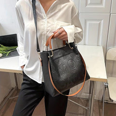 Embossed Letter Tote Satchel Handbag Classic Faux Leather Bag